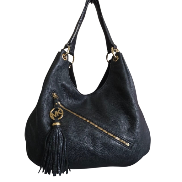 MICHAEL Michael Kors Handbags - Michael Kors Black Charm Tassel Pebbled Leather Hobo Bag Shoulder Bag